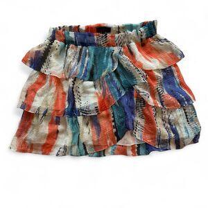 GUESS Multicolor Tiered Ruffle Mini Skirt Size M Boho Kidcore Festival Y2K Rave